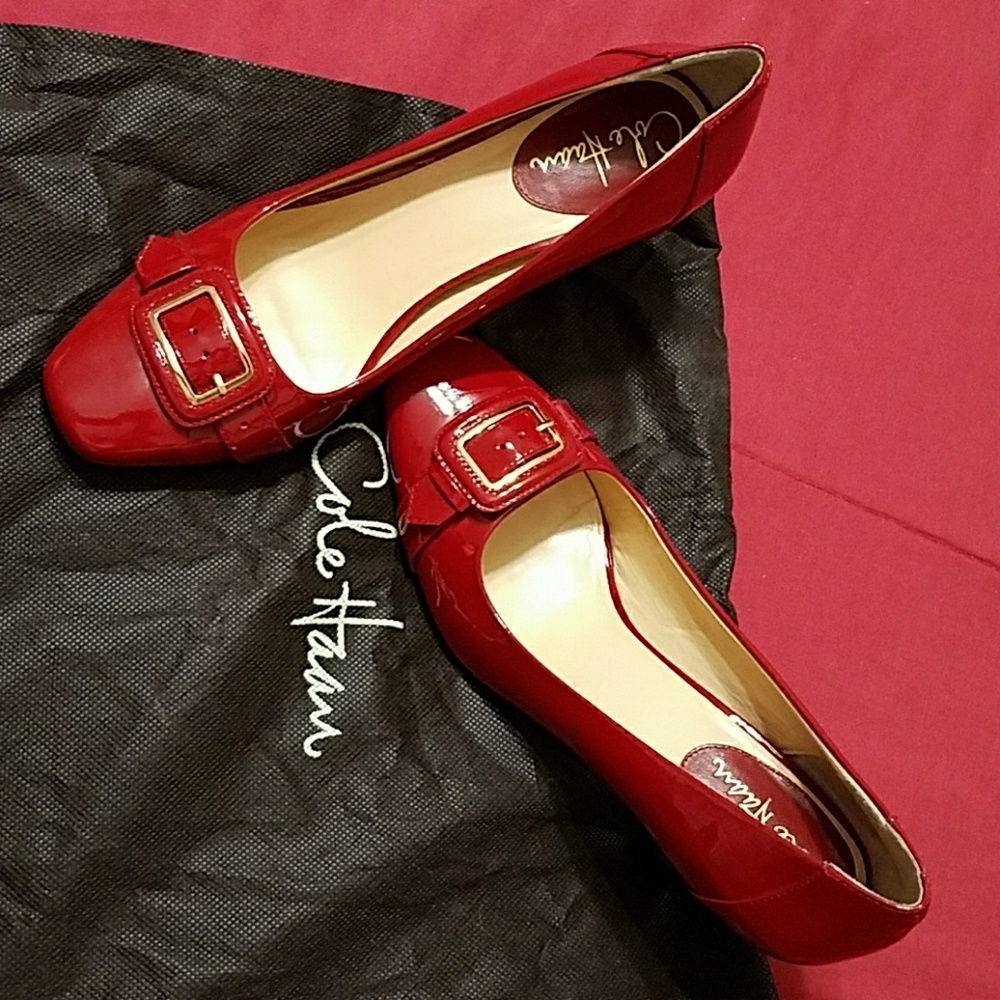Cole Haan red 2.5 in heel with gold/red buckle